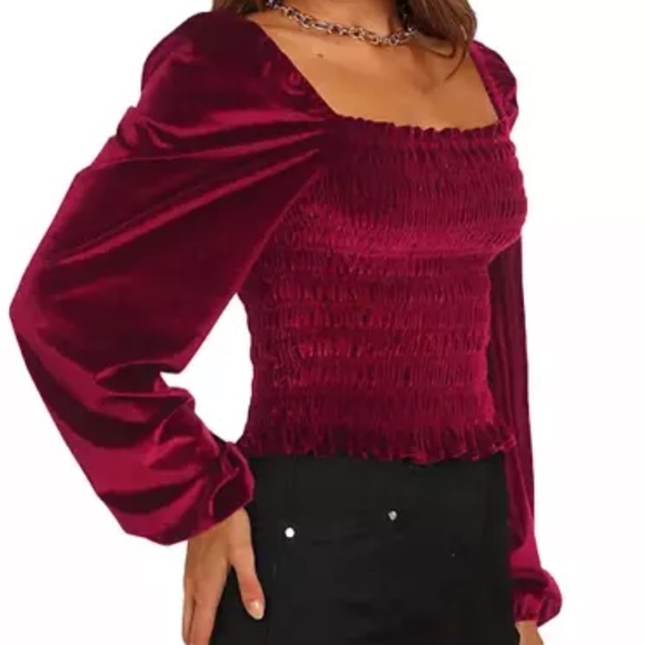 Bagatelle Collection Women's Blouse Velvet Smocked Bodice Long Puff Sleeve SZ M - Picture 5 of 5